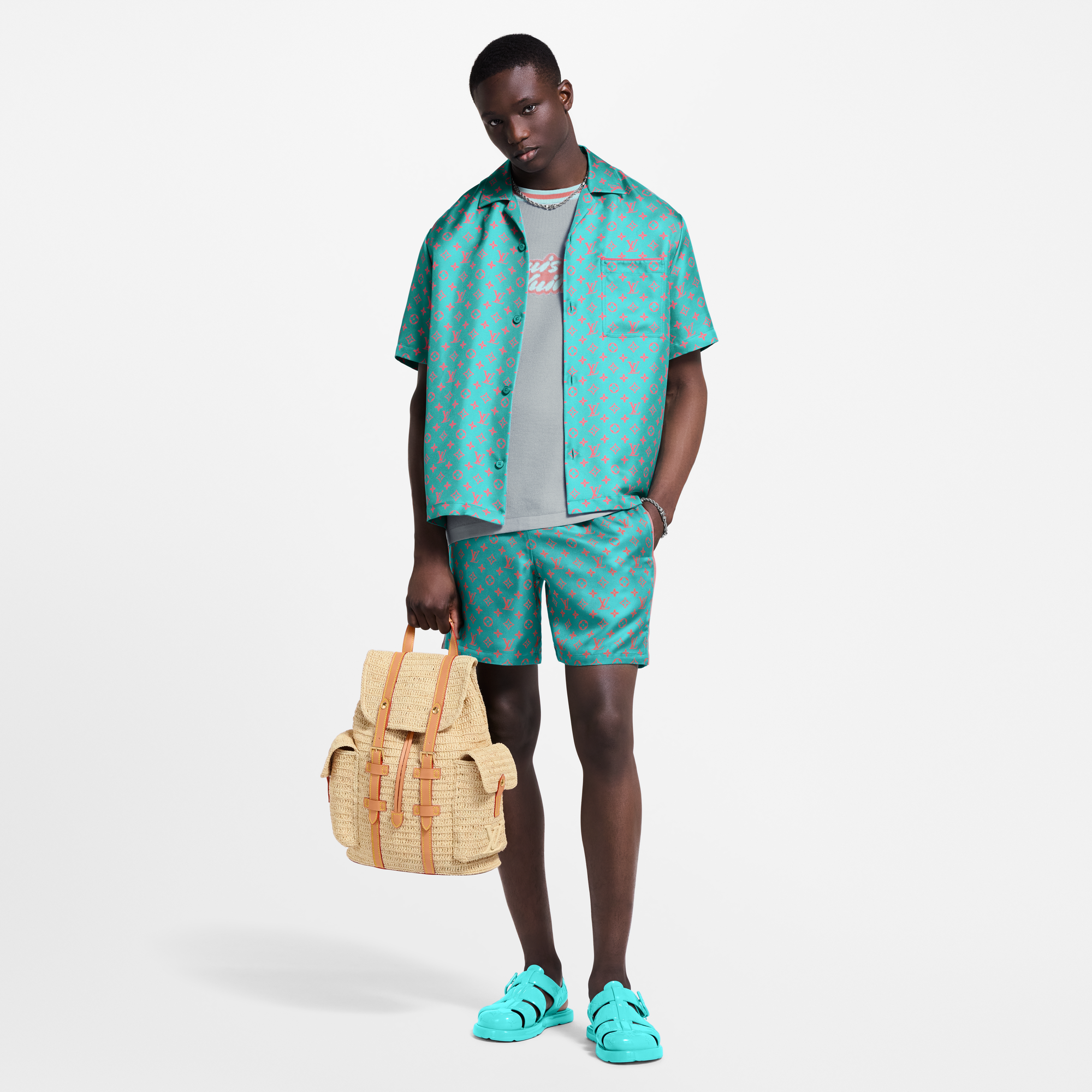 VUITTON シャツ エンブロイダードシグネチャーショートスリーブデニムシャツ